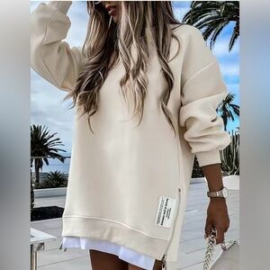 Chic Me Cream Long Sleeve Sweatshirt Dress NEW L Large